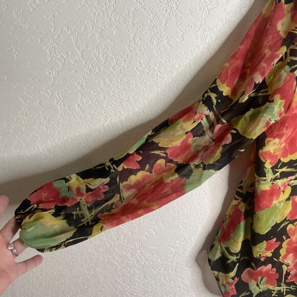 Lauren Ralph Lauren Blouse Womens SP Small P Floral Sheer Lined Ruffle Neck Care - Picture 5 of 12